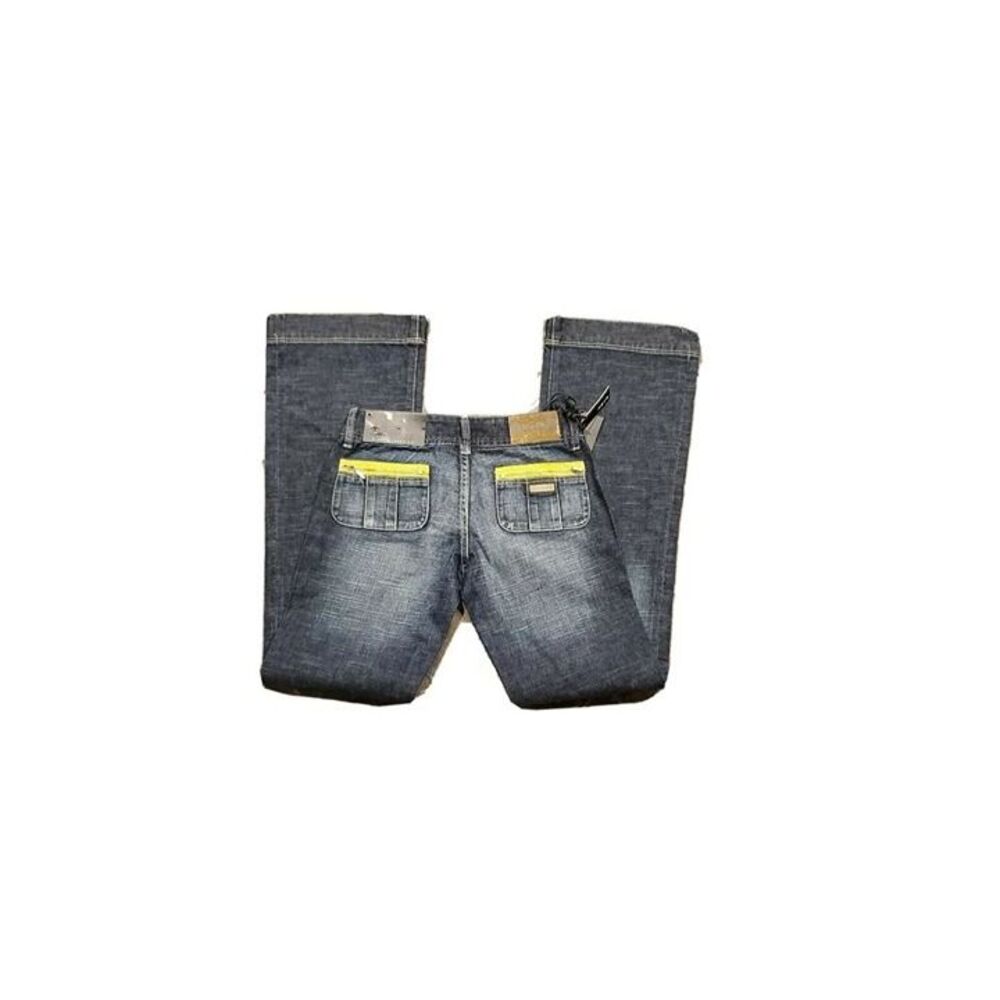 Women's Q-Gene Jeans Co Jeans QG Size 25 W x 32 L Flare Button up Yellow Pocket